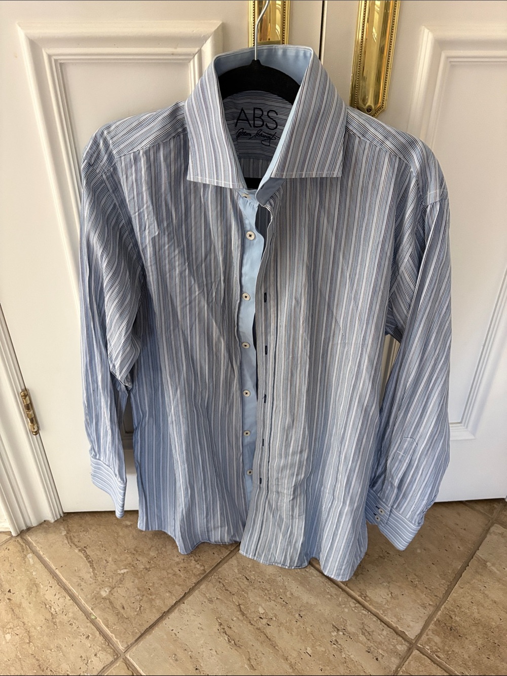 ABS Allen Schwartz Men’s Blue and White Striped Dress Shirt